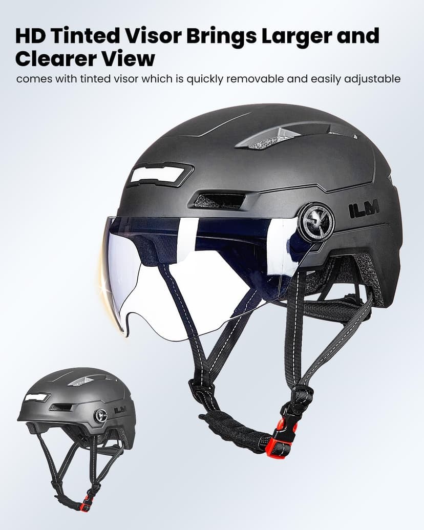 ILM Adult Bike Helmet with USB Rechargeable LED Front and Back Light Mountain&Road Bicycle Helmets for Men Women Removable Goggle Cycling Helmet E3-10L