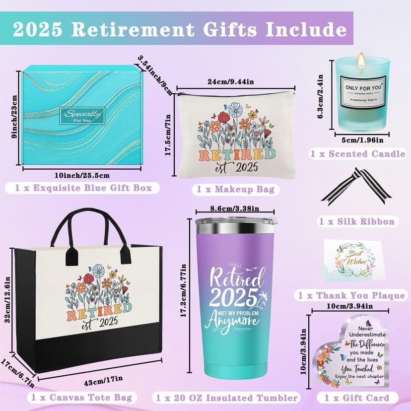 Retirement Gifts for Women, Best Happy Retirement Gifts for Teachers Nurses Coworkers Friends Grandma, Funny Retired Christmas Gift Basket for Women with 20 Oz Tumbler, Canvas Tote Bag, Makeup Bag