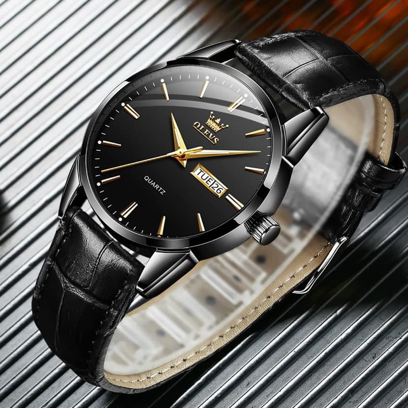 OLEVS Amazon Watches,Brown Leather Watch for Men,Men Day Date Watch,Men's Luminous Watch,Dress Watch for Men,Rose Gold Watch for Men,Men's Fashion Quartz Watch,Waterproof Brown Man Watches