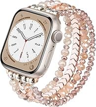MOFREE Beaded Bracelet Compatible with Apple Watch Band 38mm/40mm/41mm/42mm, Fashion Elastic Stretch Women Bands for iWatch Series 11/10/9/8/7/SE/6/5/4/3/2/1 iPhone Watch Strap Bands Rose Gold