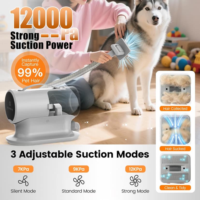 AIRROBO Dog Grooming Vacuum and Kit with Clipper Nail Trimmer Grinder, 12000Pa Pet Vacuum for Shedding Grooming, 2L Large Capacity Dog Hair Vacuum with 8 Pet Grooming Tools, PG100 Plus