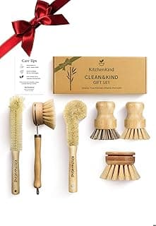Clean & Kind Gift Set – Premium 6-Piece Eco-Friendly Bamboo Kitchen Brush Set with Natural Bristles & Wooden Handles