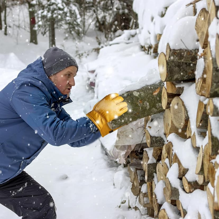 DLY Winter Work Gloves for Men, Water-Resistant, Insulated, Puncture and Abrasion Resistant, Cowhide Leather with Warm Thinsulate Lining for Cold Weather, Large, Yellow, New