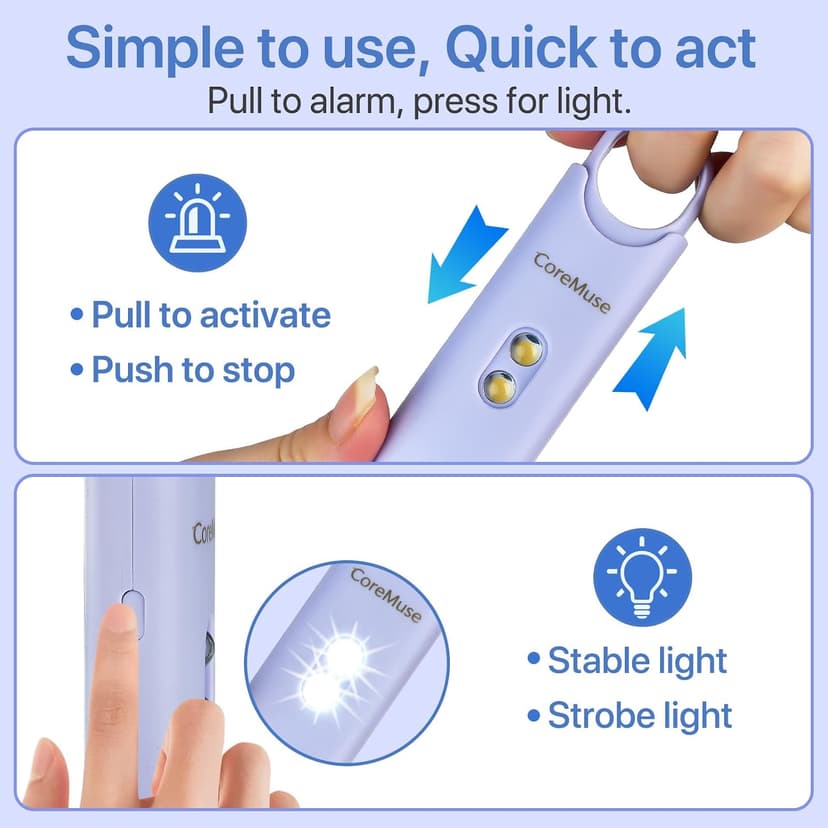 Personal Safety Alarm for Women – Panic Button 130dB Siren with Dual LED Strobe Flashlight, Rechargeable Self Defense Keychain for Night Walking, Campus, Travel Gifts for Women (Violet) B0FX35T8LD