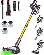 Cordless Vacuum Cleaner, 450W 40KPA Vacuum Cleaners for Home, 45Mins Lightweight Stick Vacuum with Advanced Green Light Tech, Rechargeable Battery Vacuum for Carpet,Pet Hair,Hardwood Floor