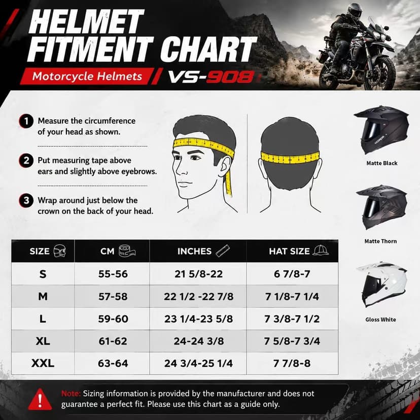 VCOROS Adventure Motorcycle Helmet VS-908 with Visor ATV Dirt Bike Off Road Motocross Full Face Helmet for Adults DOT Approved