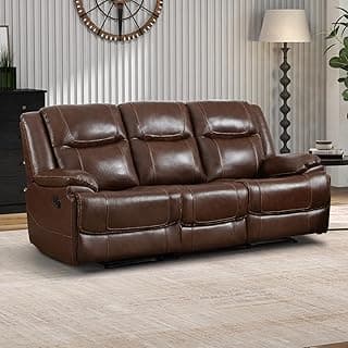 EBELLO Genuine Leather Recliner Manual 3 Seat Sofa Couch for Living Room, 3 Seater Reclining Sofa Chair with Headrest and Armrest, Modern Durable Home Furniture for Meeting Room, Vintage Brown