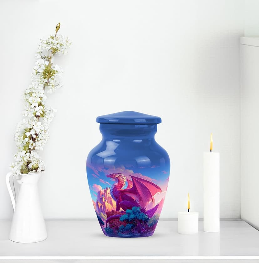 YATHABHSIA Dragon Cremated Reamins Urns, Burial Urns for Adult Human Ashes, Decorative for Funeral & Burial, Memorial Gift, 3 Inch Mini Urn, Blue B0F8QQQZJL