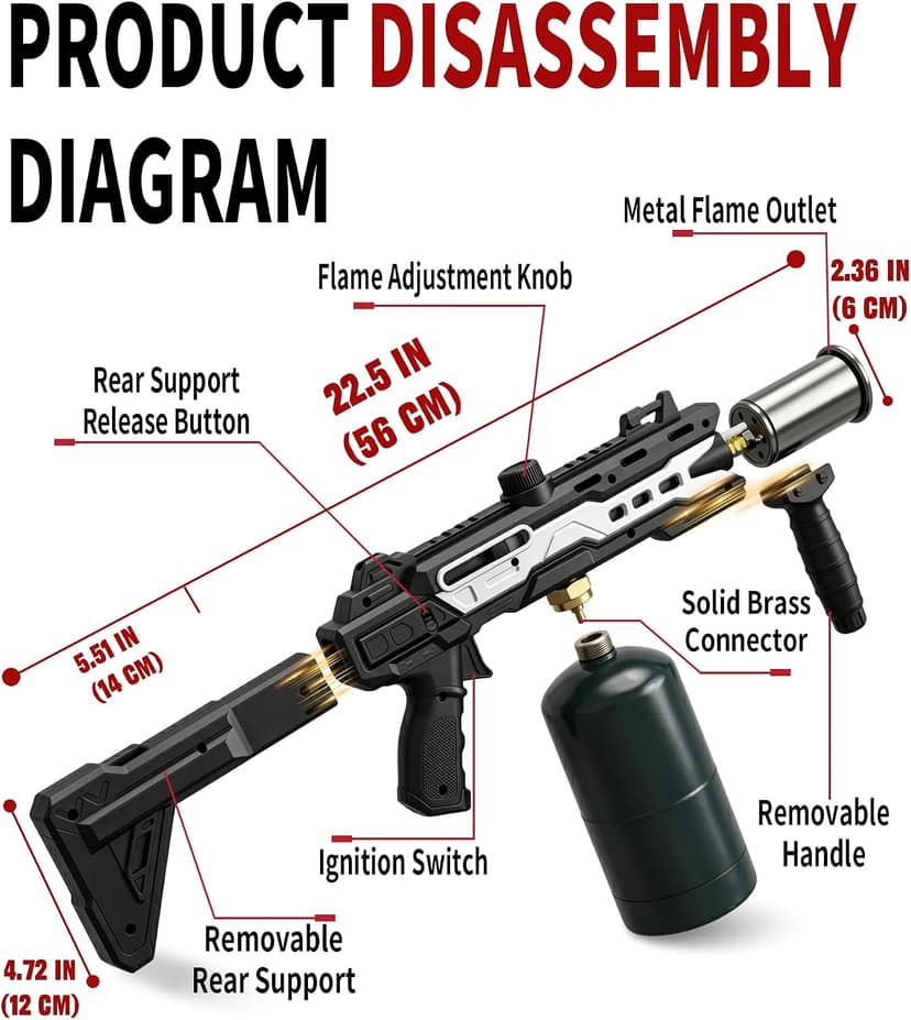 Powerful Propane Torch Gun, Gift for Men Dad, Culinary Blow Kitchen Cooking Torch for Steak Searing, Campfire Charcoal Starter for Blackstone Griddle Accessories (Tank Not included) Black Silver B0GY8KPHDB