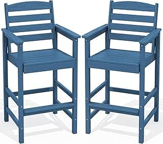 SERWALL Tall Adirondack Chairs Set of 2, Oversize Balcony Adirondack Chairs Set, Outdoor Bar Height Barstools Widened Chair Set for Bistro, Poolside, Garden, Blue