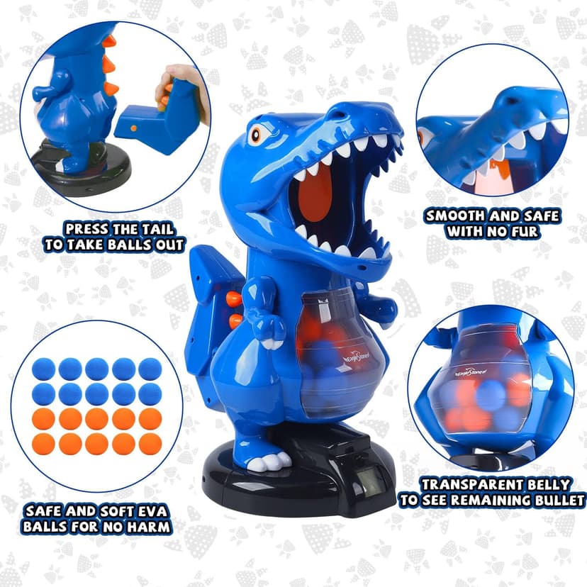 EagleStone T-Rex Dinosaur Shooting Toys for 6 7 8 Year Old Boys, Electronic Shooting Target Game with Air Pump Gun, 24 Balls, Foam Blaster Boy Toys Age 6-8 8-10, Christmas Birthday Gifts for Kids
