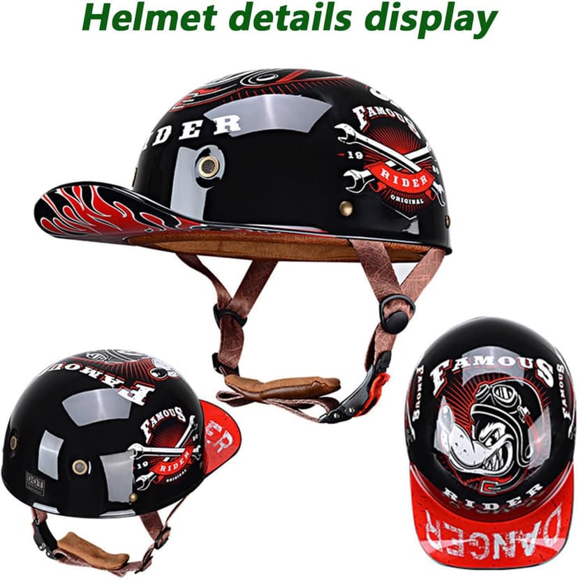 Baseball Motorcycle Half Helmet DOT Approved for Adults Universal Hat Style Helmet with Adjustable Quick Release Buckle Fits Bicycle Cruiser Scooter