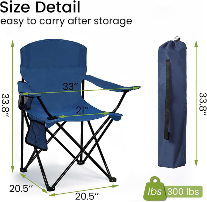 2 Pack Folding Camping Chair with Cup Holder & Side Storage Bag 300lbs Capacity Lightweight High Back Portable for Beach, Picnic, Sport, Cyan