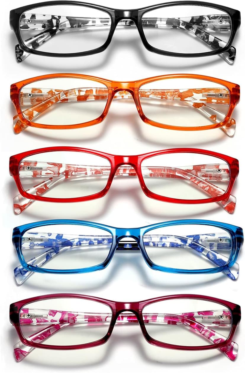 5Pack Reading Glasses for Women - Blue Light Blocking Spring Hinge Computer Readers Anti Glare UV Eyeglasses