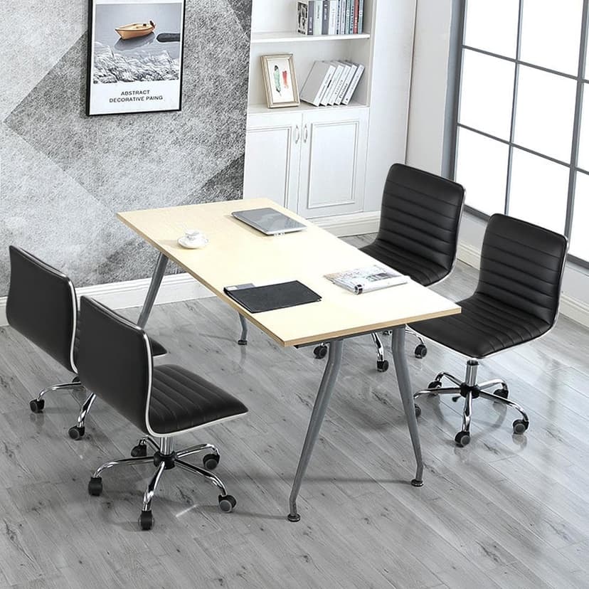 Yaheetech Adjustable Task Chair PU Leather Low Back Ribbed Armless Swivel Black Desk Chair Office Chair Wheels