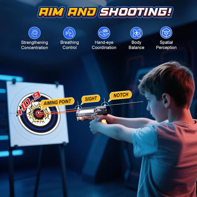 VATOS Smart Electronic Shooting Game Set with Auto-Scoring Target Base and Rechargeable Gun, Real-Time Voice Feedback, 4 Shooting Modes, Indoor Outdoor Toy for Teens Adults Family Party