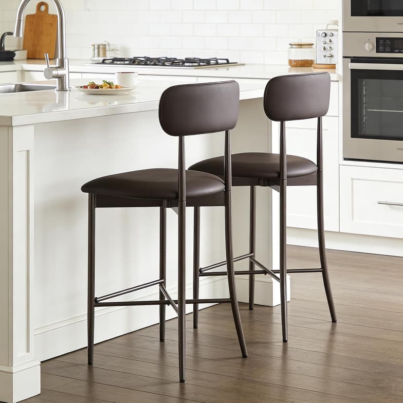 26.3 Inch Counter Height Bar Stools, Modern Counte Stools with Backrest,Counter Height Chairs with Leather Seat, Sturdy Frame and Footrests for Kitchen Island, Dining Room, Counter,Dark Gray