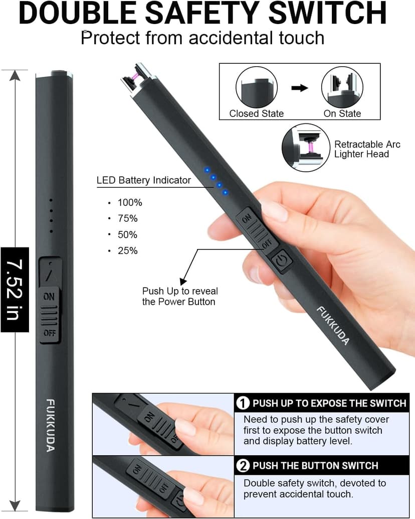 FUKKUDA Electric Candle Lighter, Rechargeable USB Arc Lighter for Candles, Fireplace, Camping BBQ, Christmas Stocking Stuffers, Birthday, Valentines Day and Easter Gifts for Women Men (Obsidian Black) B08GLRLH25