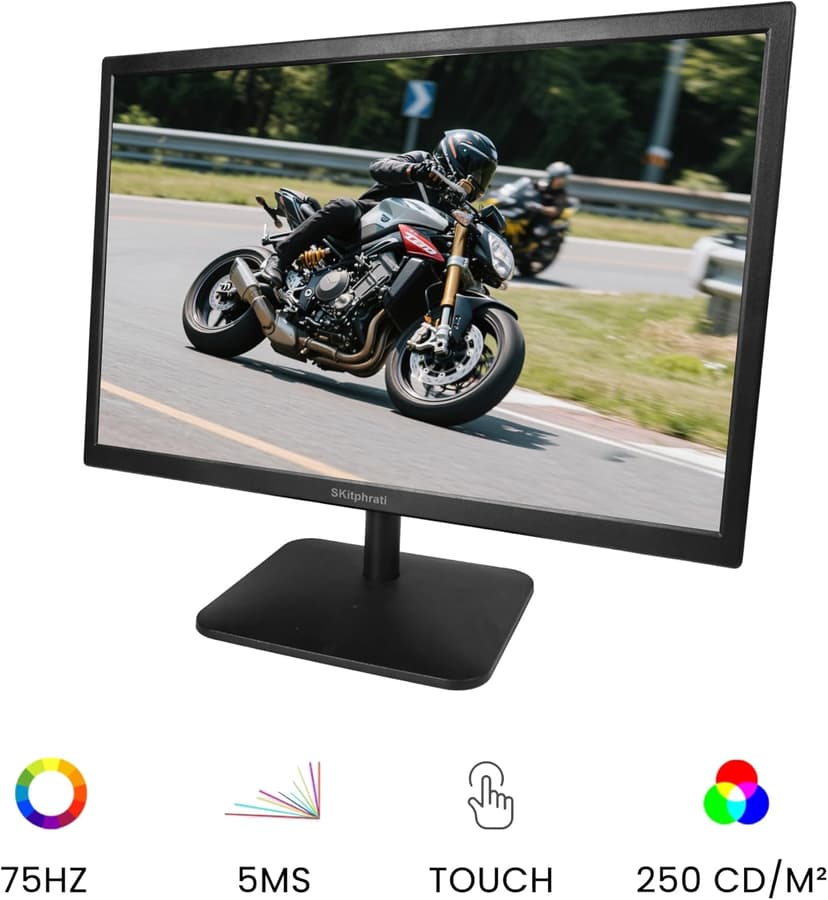 SKitphrati 21.5 Inch Touchscreen Monitor FHD 1920x1080p IPS Screen, VESA Support, 10-Points Computer Touch Screen PC Display with Type-B HDMI VGA Port, 75Hz Desktop Touch Display, Black