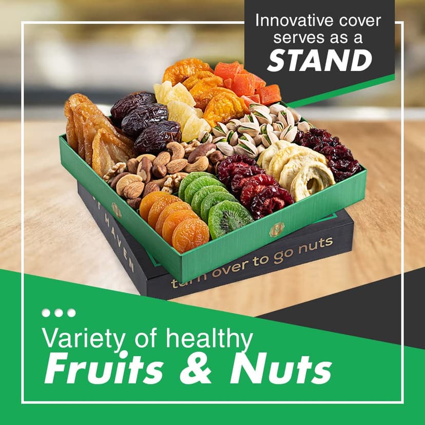 Holiday Christmas Dried Fruit & Nuts Gift Basket - Fresh Dried Fruit & Nuts Gift Basket - Assorted Food Gift Box for Christmas, Holiday, Family, Sympathy, Men & Women.
