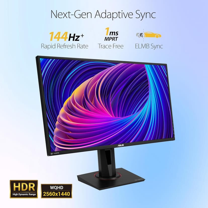 ASUS TUF 27" IPS Gaming Monitor, 2K (2560 x 1440), LED Display, 165Hz, 1ms, G-SYNC, HDR 10, 100% sRGB, Anti-Glare M, VESA Mountable, Ajustable Stand, DisplayPort x1, HDMI x2