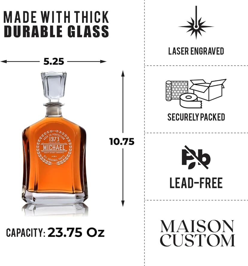 Personalized Whiskey Decanter - 4 Designs - Birthday Gifts for Men 2025, Dad, Husband, Him, Boyfriend - Men Whiskey Gifts - Personalized Gifts for Men - Bourbon, Scotch Gifts - Fathers Day Gift Ideas