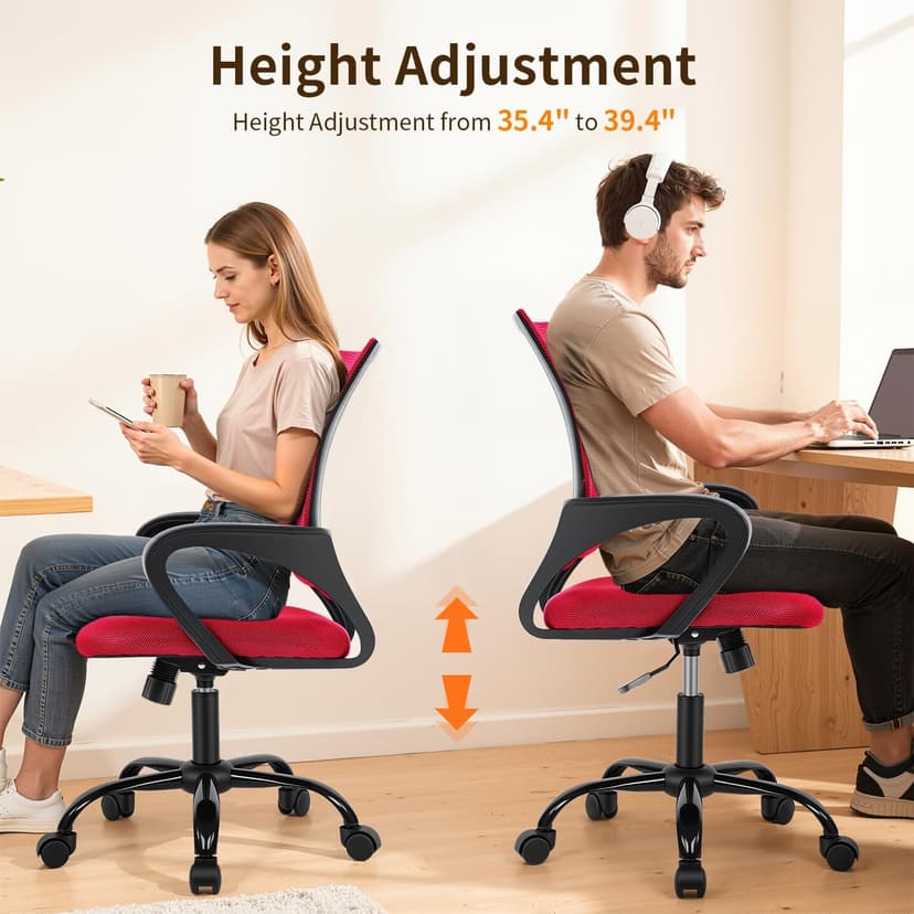 BestOffice Office Chair Ergonomic Cheap Desk Chair Mesh Computer Chair Lumbar Support Modern Executive Adjustable Stool Rolling Swivel Chair for Back Pain (Red)