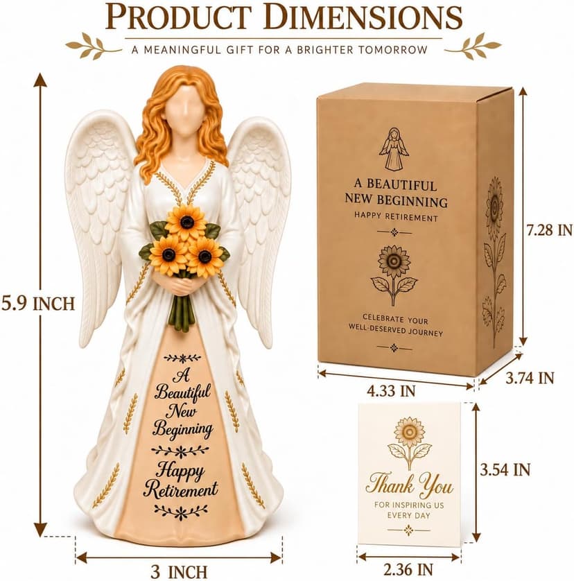 Handcrafted Classy 2026 Happy Ideas Female Retired Keepsake for Retiring Teacher Nurse Coworker Doctor Friend Retirement Gifts for Woman: 5.9” Sunflower Angel Figurine B0H89MG22P