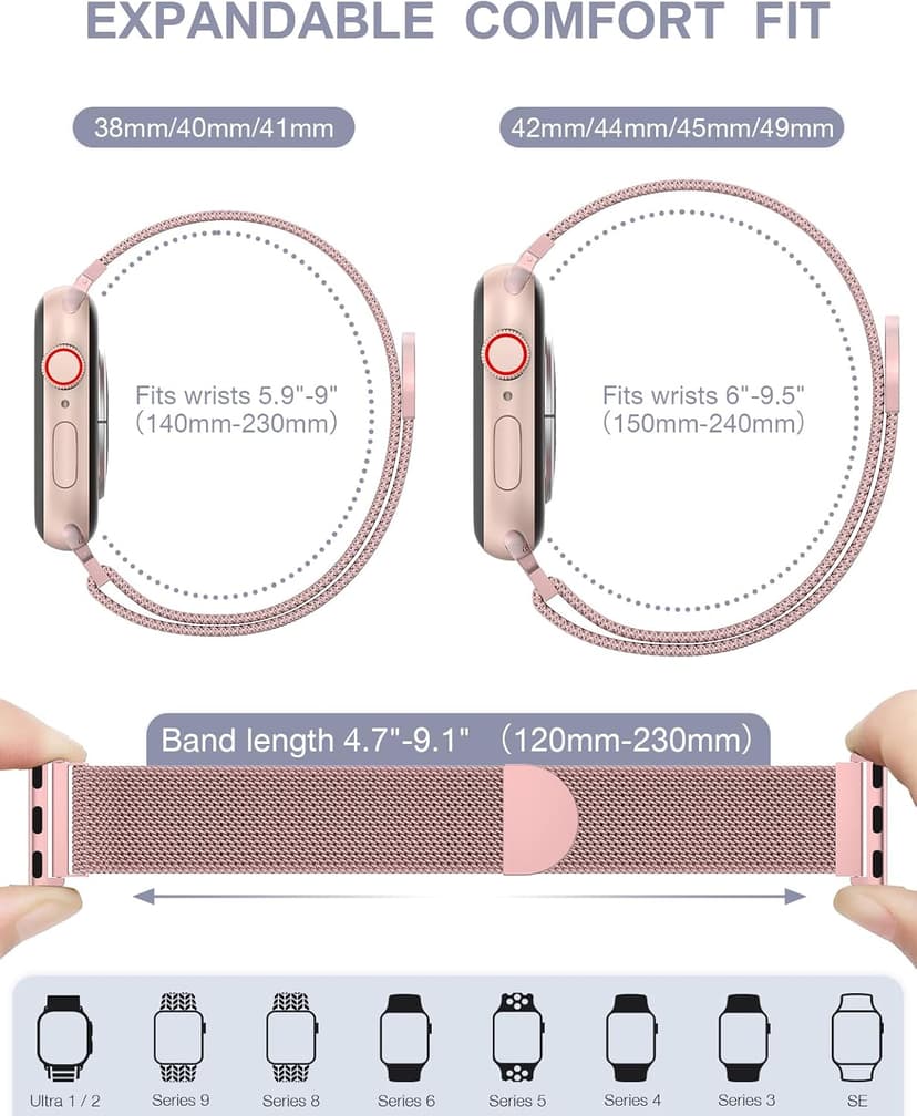 Original Stainless Steel Milanese Loop Compatible with Apple Watch Band 38mm 40mm 41mm 42mm 44mm 45mm 46mm 49mm, Magnetic Clasp Band for iWatch Series 11 10 9 8 7 6 5 4, SE 3 2 1 Ultra3 2, Women & Men