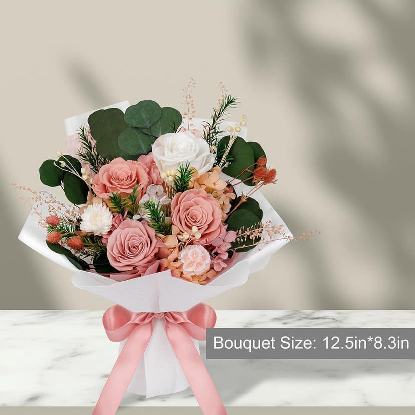 Perfectione Roses 4 Roses Mixed Bouquet for Mother's Day, Flowers for Delivery, Preserved Flowers Birthday Gift for Women Mom Wife Grandma Her, Dusty Rose