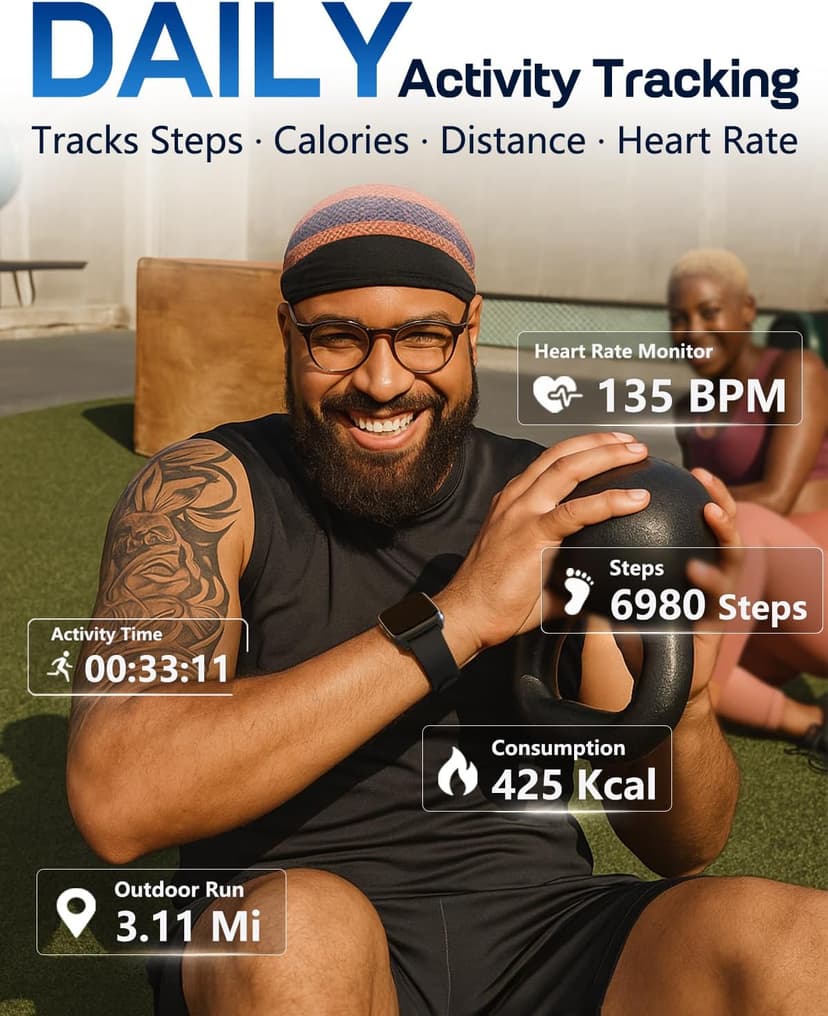 MorePro Fitness Tracker with 24/7 Heart Rate & Blood Pressure Monitor, Blood Oxygen & Sleep Tracker, Smart Watch with Step Calorie Counter, IP68 Waterproof Activity Tracker for Women Men Android iOS
