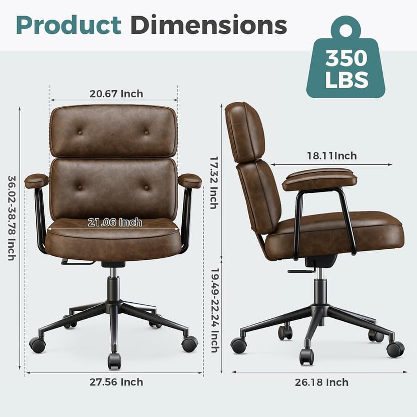 OLIXIS Ergonomic Home Office Desk Chair, PU Leather Computer Chair with Lumbar Support Adjustable Height Rolling Swivel Executive Task Armrests Chair, Modern Brown