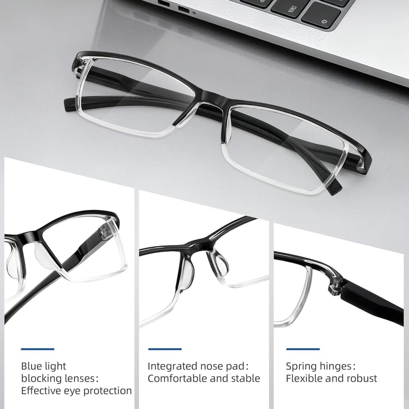 Reading Glasses Men Blue Light Blocking Readers Spring Hinge Computer Anti Eyestrain Eyeglasses