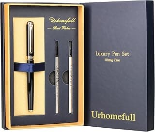 Stunning Luxury Rollerball Pen with 24K Gold Trim,Switzerland Tip with Black Ink Refills, Perfect BallPonit Pen Gift Set for Men Women, Fancy Writing Set for Business,Gloss Black