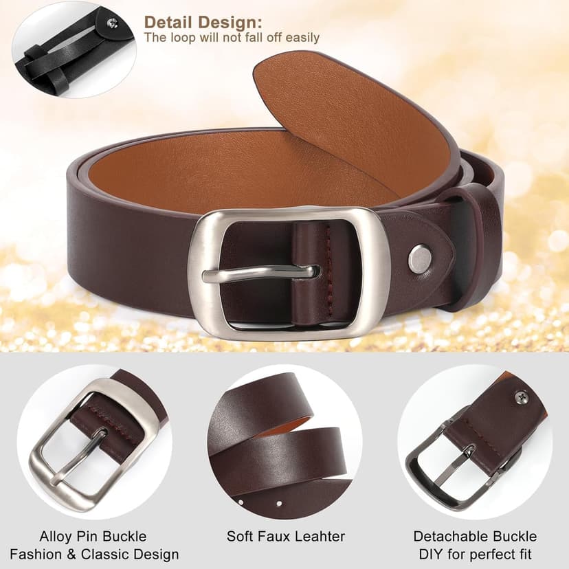 VONMELLI 2 Packs Women Leather Belts for Jeans Fashion Leather Ladies Waist Belt