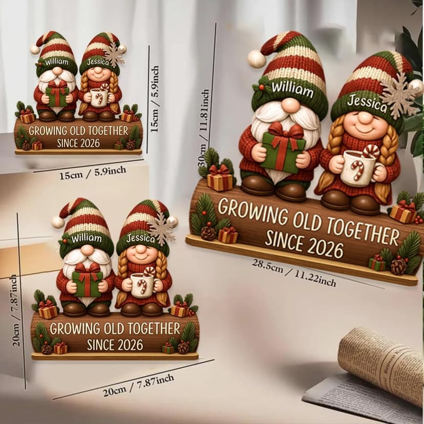 Personalized Growing Old Together Christmas Wooden Plaque, Custom Couple Figurine Gift, Festive Holiday Home Decor, Romantic Keepsake for Husband Wife, Grandparents, Anniversary Christmas Gift