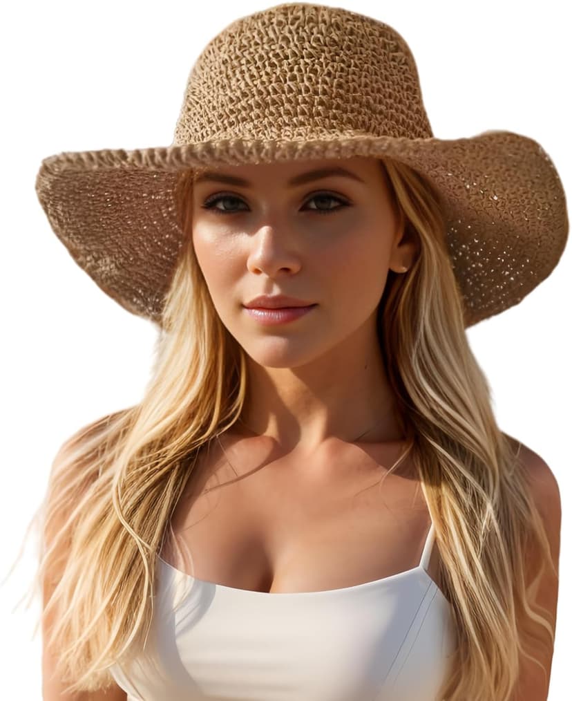 Askljeby Floppy Big Beach Straw Hats for Women Foldable Summer Wide Brim Packable Sun Hat Womens Travel Straw Fedora Hat