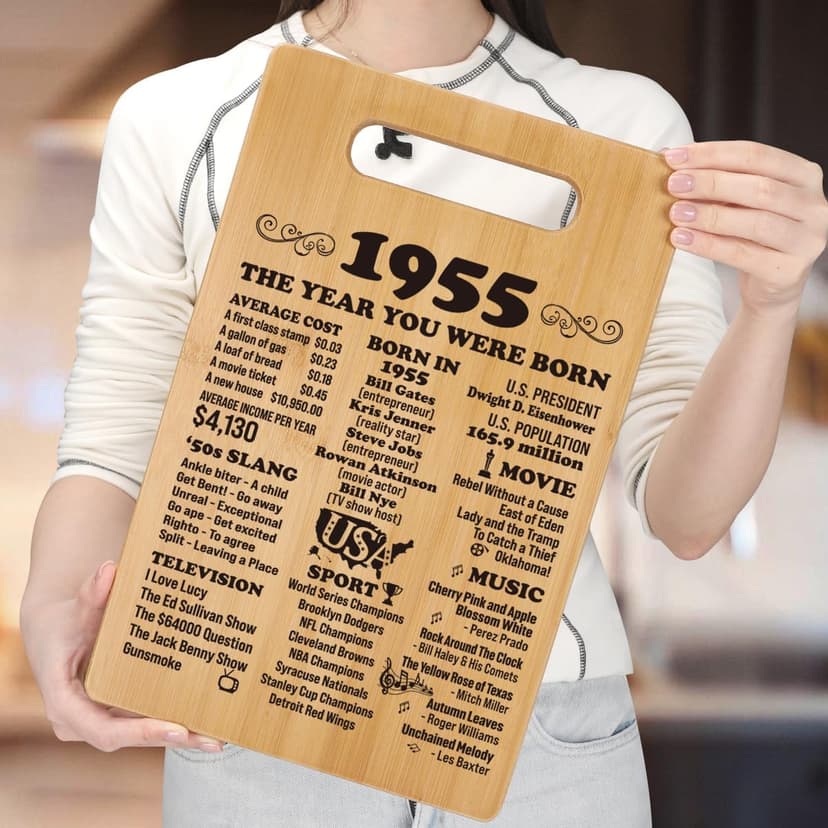 70th Birthday Gifts for Women Men, Happy 70 Year Old Birthday Gift Cutting Board for Her Him, Back In 1955 Birthday Decorations Woman Man Turning 70, 70th Cutting Board Birthday Favor