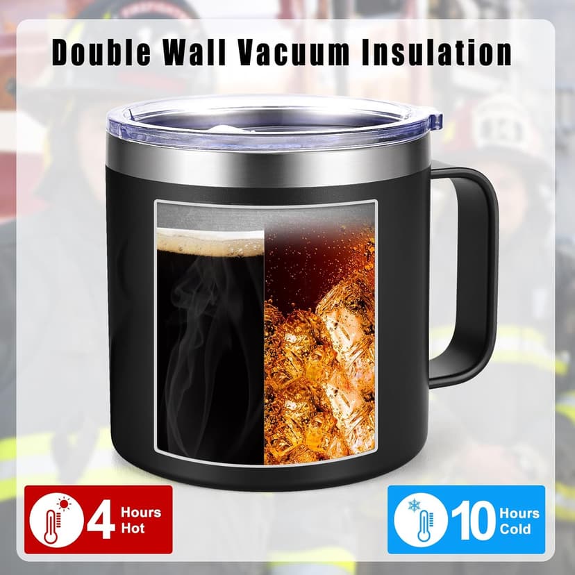 Lifecapido Firefighter Gifts for Men, Off Duty Save Yourself 14 oz Insulated Coffee Mug, Fireman Gifts for Men, Birthday Christmas Gift for Firefighters, Firemen, Boyfriend, Dad, Uncle, Black