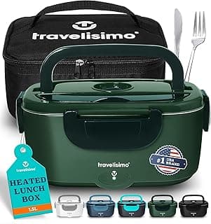 TRAVELISIMO Electric Lunch Box for Adults 100W Heated Lunch Box For Men 1.5L Stainless Steel Portable Food Warmer, 12/24/110V for Travel & Work, Loncheras Electricas Para Calentar almuerzo B0BZ3NCPB7
