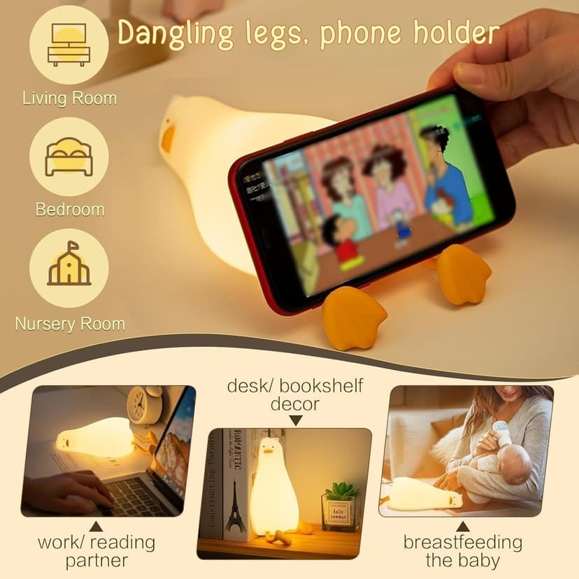 Lying Flat, Cute Squishy Ducky Lay Touch Kids Lamp, College Funny Dirty Santa Gag, Yankee Swap, Birthday Gifts, Safe Silicone YR YRHH-PET Existential Crisis Duck Lamp Night Light, White Elephant Gifts B0DRL96PCC