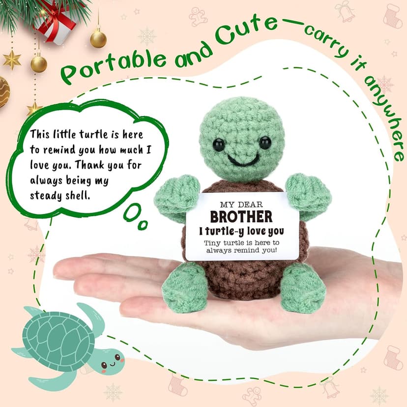 4THFARMES Mini Funny Turtle Brother Gifts from Sister Brother, Christmas Birthday Gifts for Men Friends Presents, I Love You Small Cool Cute Stuff Things, Handmade Emotional Positive Crochet Turtle B0DF7KTLXF