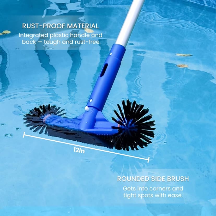 Poolvio Pool Cleaning Kit with Spa Jet Vacuum Cleaner, 8-Foot Pole, Leaf Rake Net & Round Brush for Inflatable and Above-Ground Pools