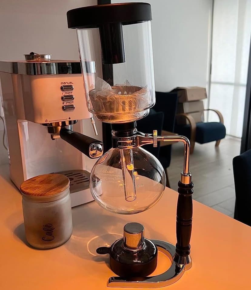 Generic 5-Cup Siphon Coffee Maker, BS Glass Syphon Coffee Pot, Vacuum Coffee Maker, Retro Vintage Siphon Coffee Brewer 600ml Capacity with Stainless Steel Bracket Base, Clear, HWN853