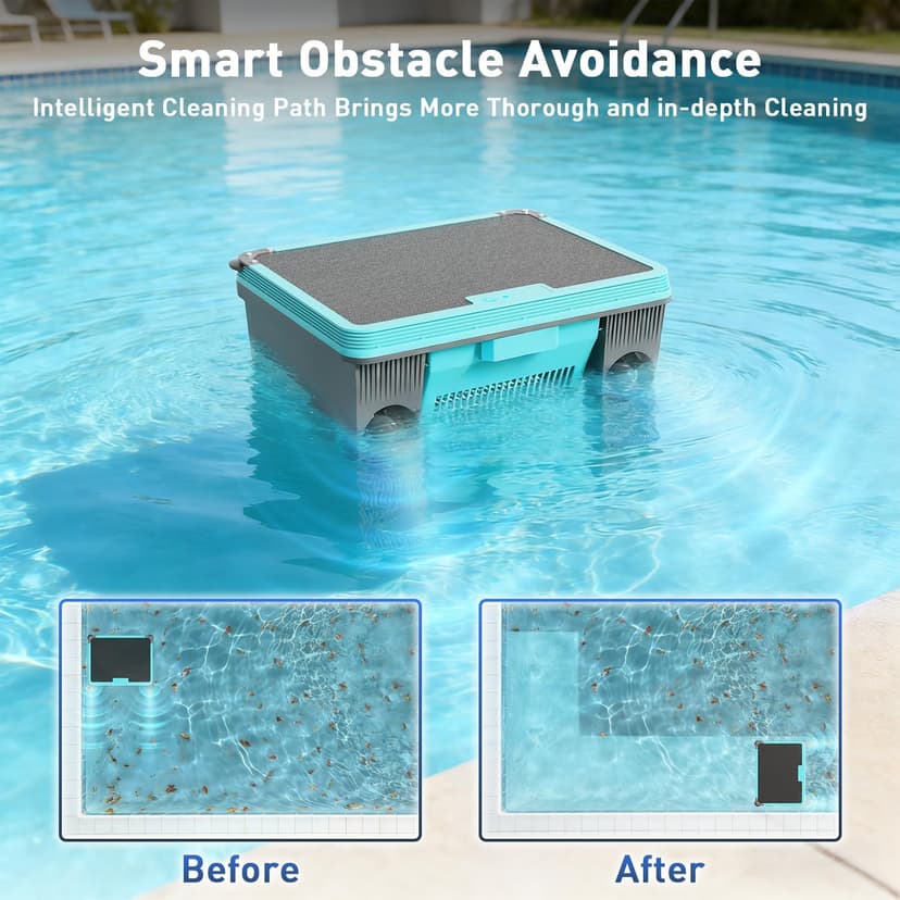 KKI Solar Robotic Pool Skimmer, Cordless Pool Cleaner Vacuum with App & Remote Control,for Inground & Above Ground Pools,Self-Parking
