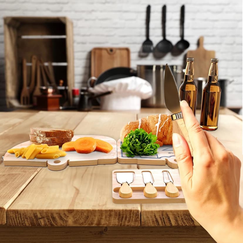 Unique Cheese Cutting Board Gift Set for Mom, House Warming, Wedding Gifts for Couples Bamboo Charcuterie Board Set - Foldable Serving Tray with Utensils B0C741CVFV