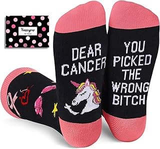 HAPPYPOP Cancer Awarenesss Gifts - Women Men Socks for Breast Cancer Survivor Chemo Patient