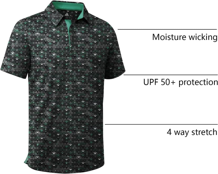 ZITY Men's Golf Shirts Short Sleeve Moisture Wicking Performance Print Patterns Casual Collared Golf Polo Shirt for Men