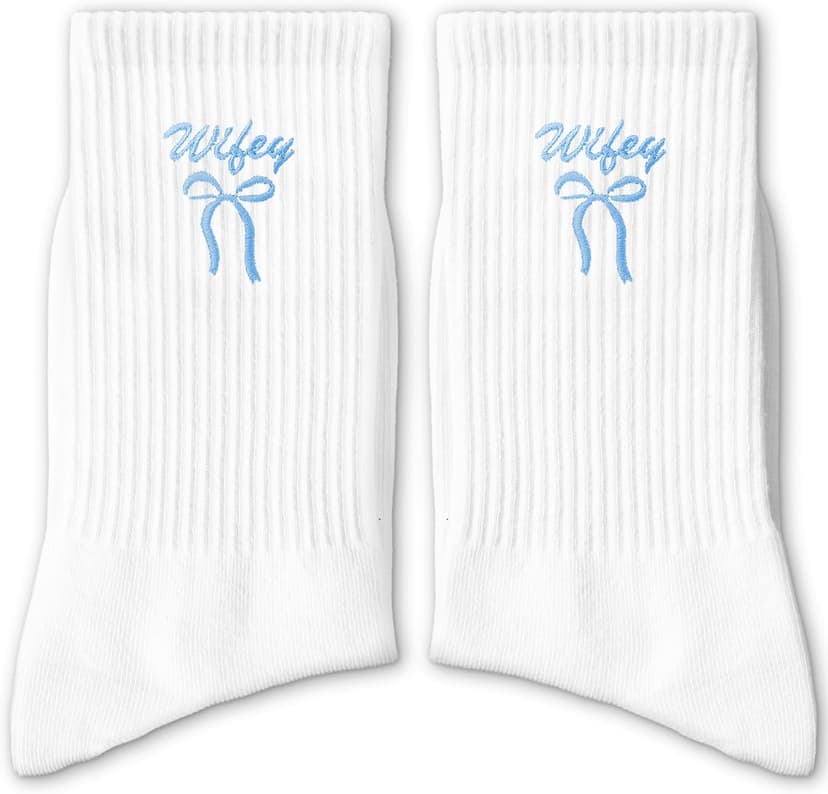 Embroidered Bow Bride Socks - Wedding Day Crew Socks B0FKGG82HR