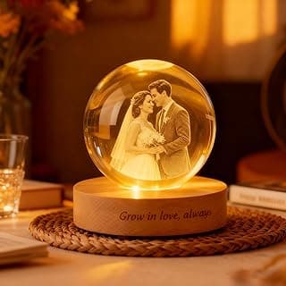 Personalized 3D Photo Crystal Ball, Memorial Gifts, Custom Engraved Picture Lamp with Wood Base, Color Changing Crystal Globe for Pets, Couples, Babies, Parents, Birthdays, Anniversaries(Circle)